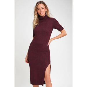 Lulus Coffee Date Plum Purple Turtleneck Midi Sweater Dress - Size Small
